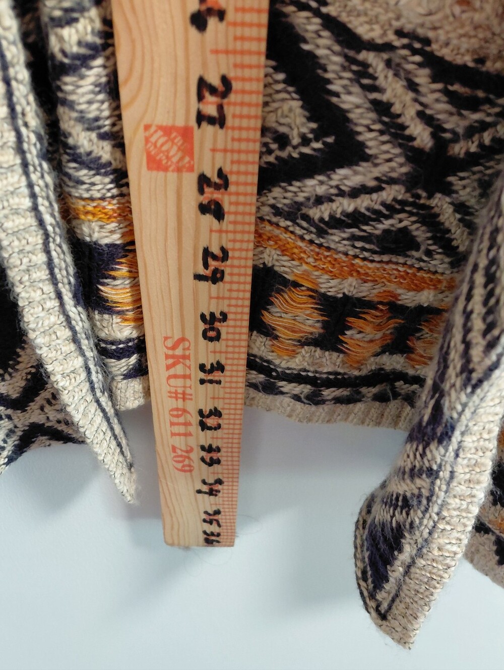 Lucky Brand Yellow Cream Knit Open Front Aztec-Pattern Cardigan Sweater W/Hood - Picture 5 of 11